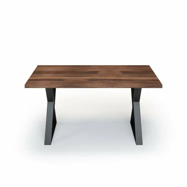 Esstisch Massivholz Nussbaum Nach Maß Metall Fia Front Gerade Kante