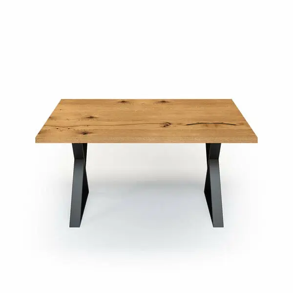 Esstisch Massivholz Wildeiche Nach Maß Metall Fia Front Gerade Kante