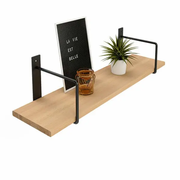 Wandregal Holz Metall Buche Schweberegal Regalhalterung Linar Schwarz Rundstahl Deko