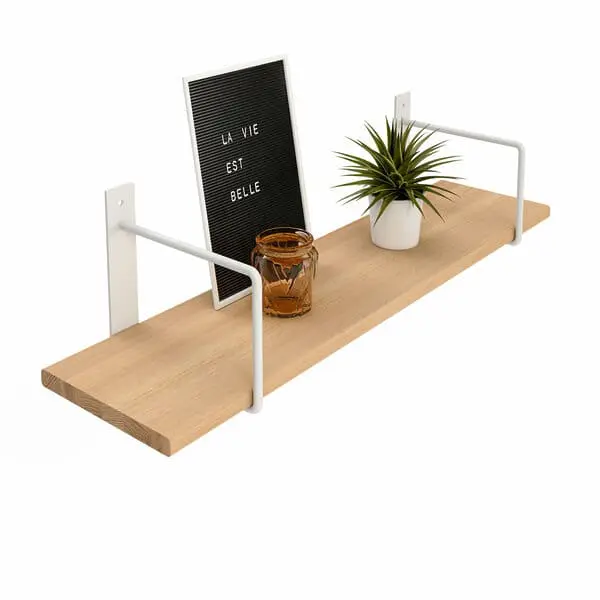 Wandregal Holz Metall Buche Schweberegal Regalhalterung Linar Weiss Rundstahl Deko