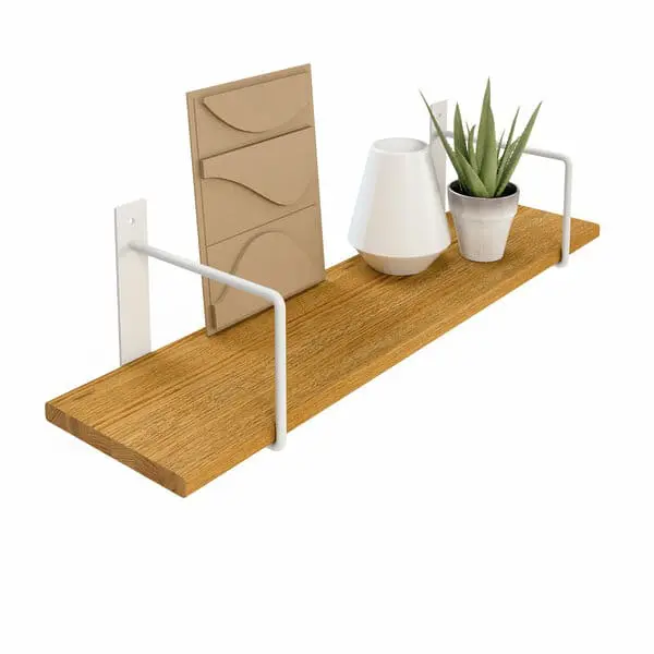 Wandregal Holz Metall Eiche Schweberegal Regalhalterung Linar Weiss Rundstahl Deko