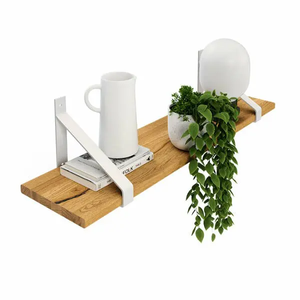 Wandregal Holz Metall Wildeiche Schweberegal Regalhalterung Lark Weiss Flachstahl Geschlossen Deko