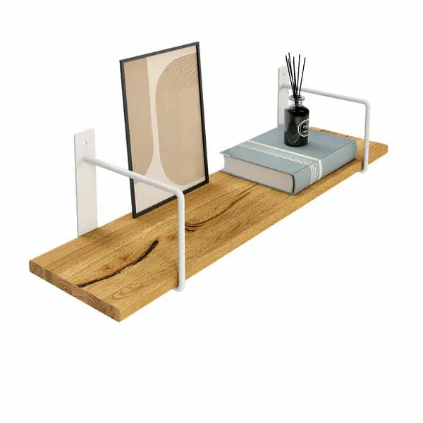 Wandregal Holz Metall Wildeiche Schweberegal Regalhalterung Linar Weiss Rundstahl Deko