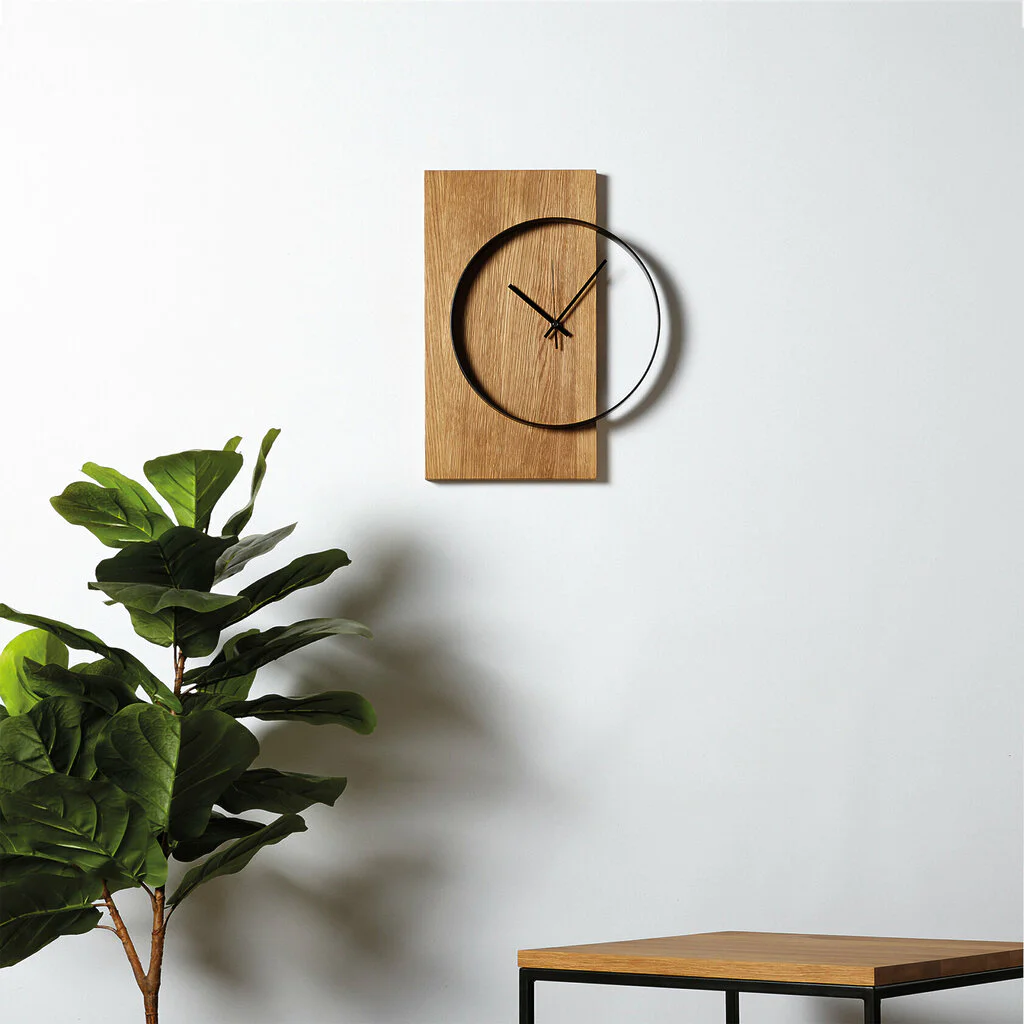 Wanduhr Holz Eiche Stahl Modern Massivholz Uhr V5