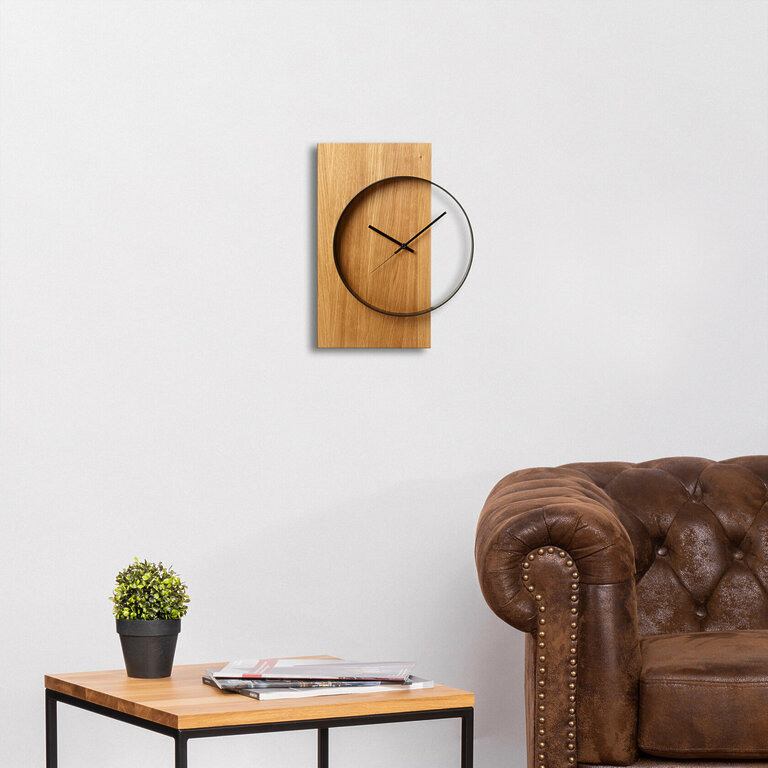 Wanduhr Holz Eiche Stahl Modern Massivholz Uhr V6