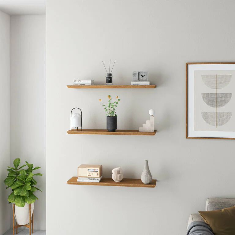 Wandregal Holz Eiche Schweizer Kante Wohnzimmer Wandboard Massiv