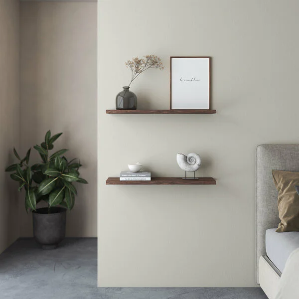 Wandregal Holz Nussbaum Gerade Kante Schlafzimmer Wandboard Massiv