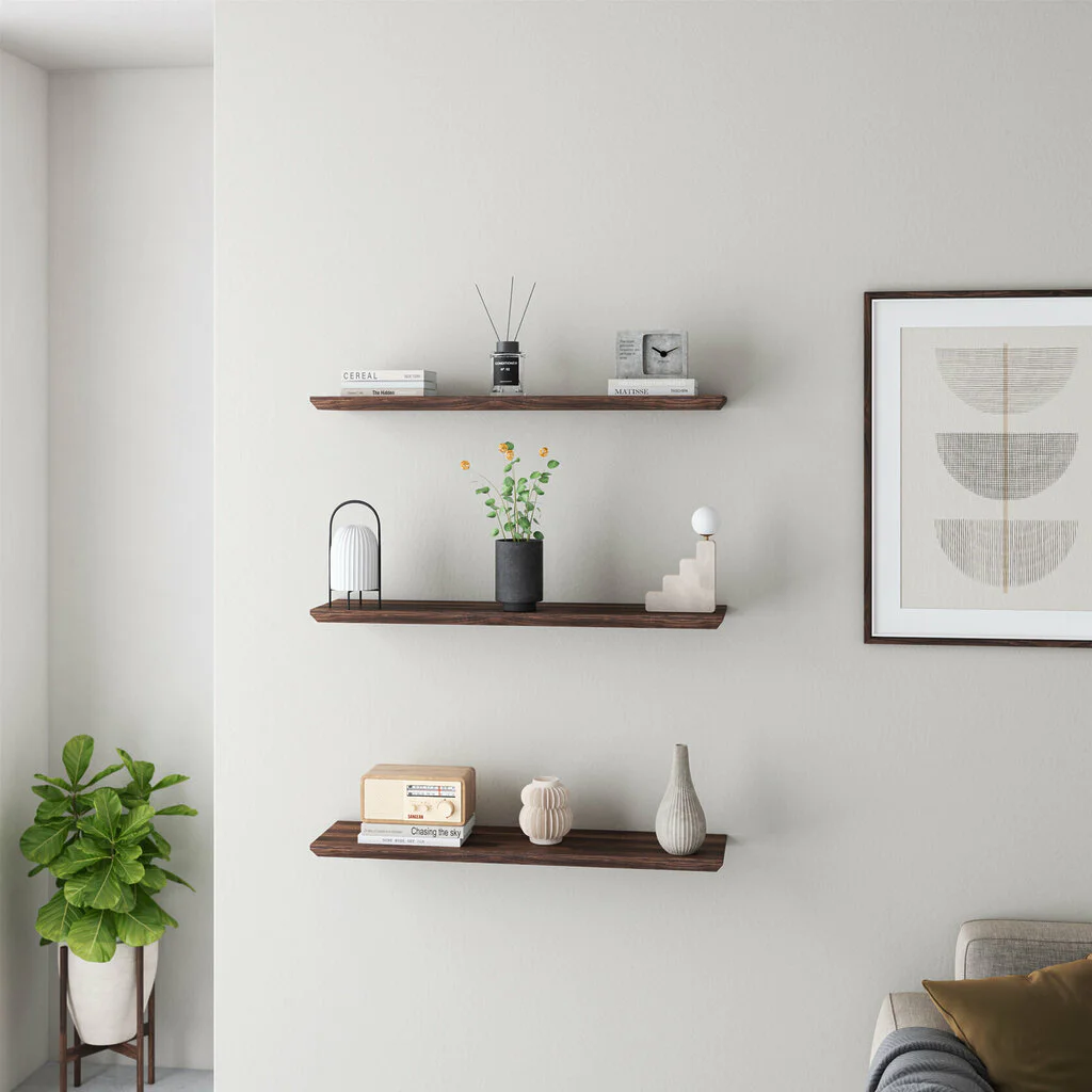 Wandregal Holz Nussbaum Schweizer Kante Wohnzimmer Wandboard Massiv