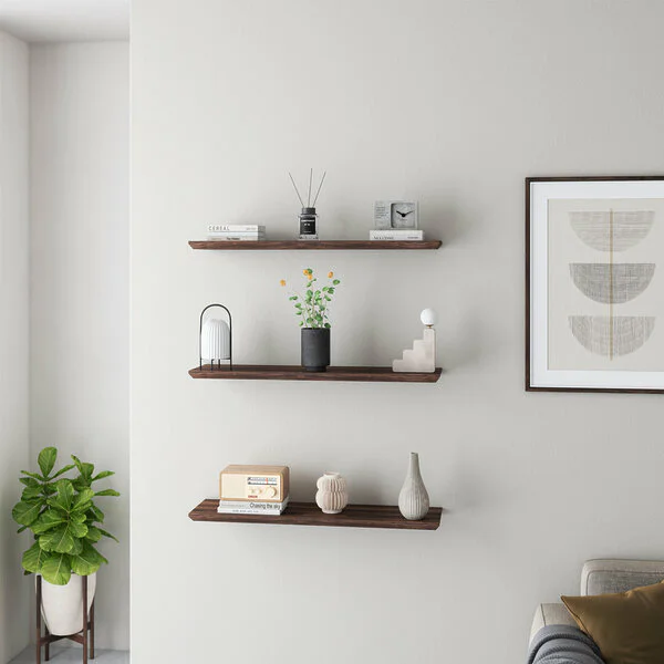 Wandregal Holz Nussbaum Schweizer Kante Wohnzimmer Wandboard Massiv