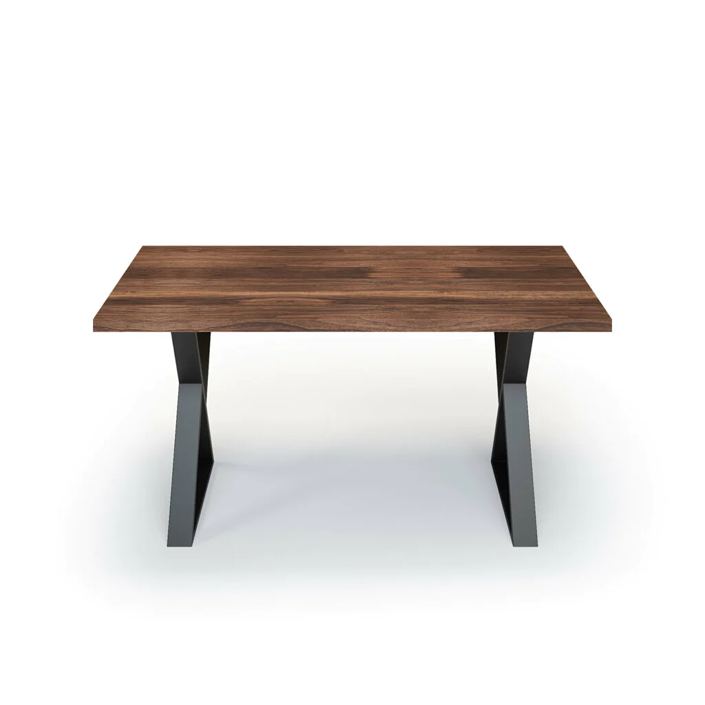 Esstisch Massivholz Nussbaum Nach Maß Metall Fia Front Gerade Kante