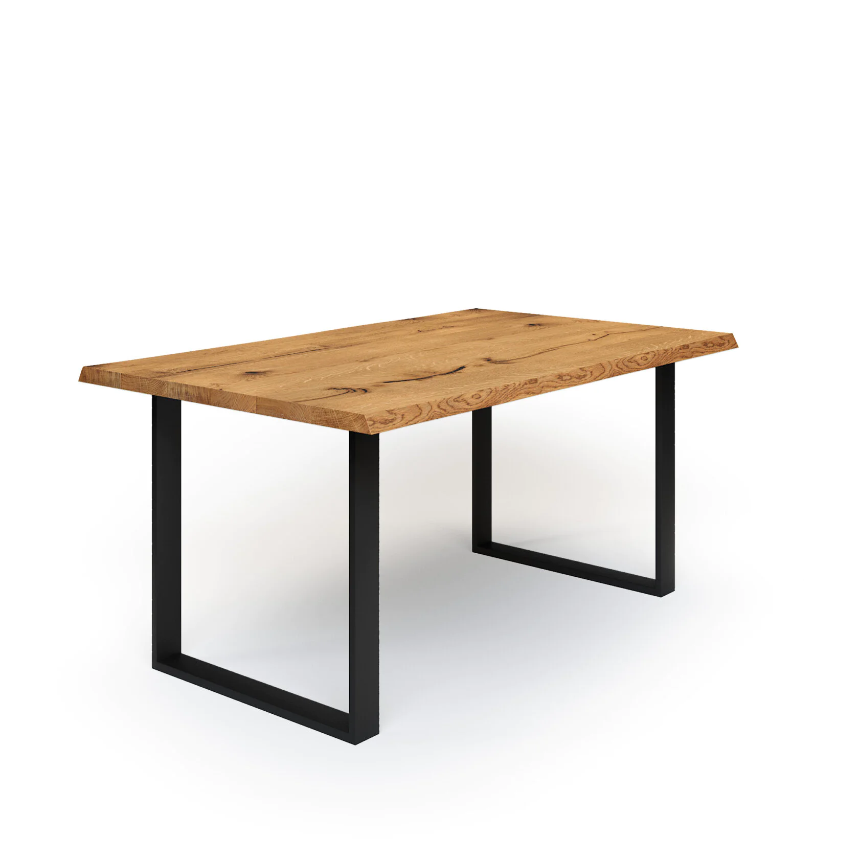 Esstisch Massivholz Wildeiche Nach Maß Kufen Bile Schraeg Baumkante