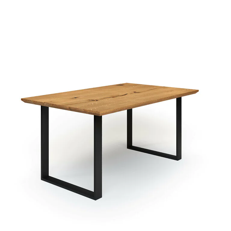 Esstisch Massivholz Wildeiche Nach Maß Kufen Bile Schraeg Schweizer Kante