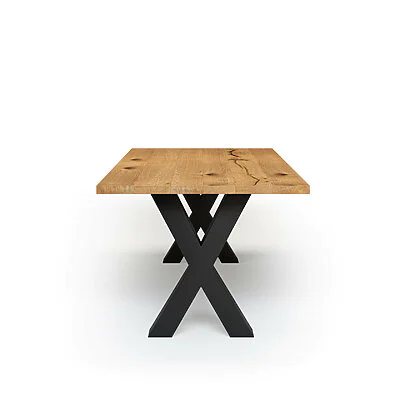 Esstisch Massivholz Wildeiche Nach Maß Metall Bonna Seite Gerade Kante