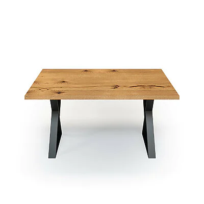 Esstisch Massivholz Wildeiche Nach Maß Metall Fia Front Gerade Kante