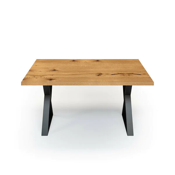 Esstisch Massivholz Wildeiche Nach Maß Metall Fia Front Gerade Kante