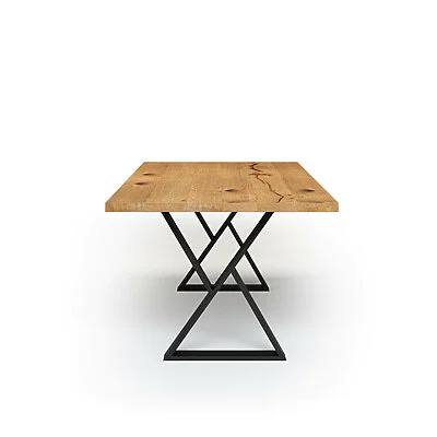 Esstisch Massivholz Wildeiche Nach Maß Metall Fia Seite Gerade Kante