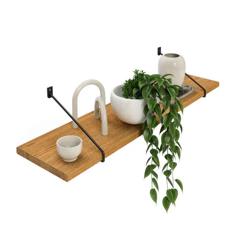 Wandregal Holz Metall Eiche Schweberegal Regalhalterung Strenia Schwarz Rundstahl Deko