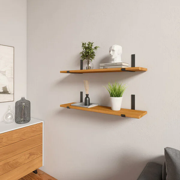 Wandregal Wohnzimmer Holz Metall Eiche Schweberegal Halterung Aris Schwarz Flachstahl Offen