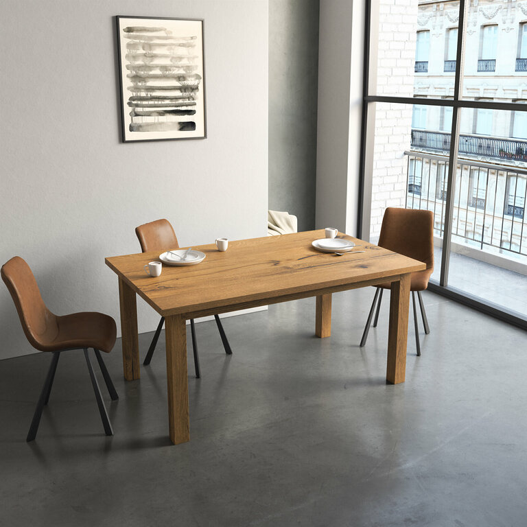 Esstisch Holz Massivholz Vollholz Holzbeine Wildeiche Wohnzimmer Juno V2