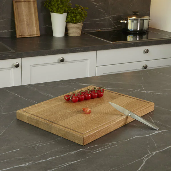 Schneidebrett Holz Eiche Holzbrett Mittel Massiv Saftrille 40x30x3 V2