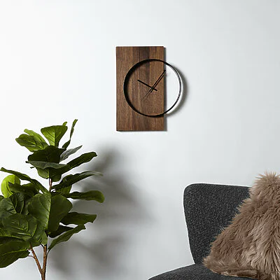Wanduhr Holz Nussbaum Stahl Modern Massivholz Uhr V3