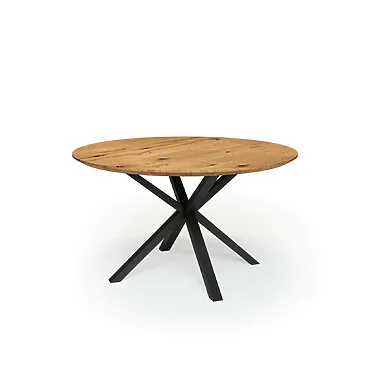 Esstisch Rund Massivholz Wildeiche Nach Mass Spider Gestell Rion Front Schweizer Kante