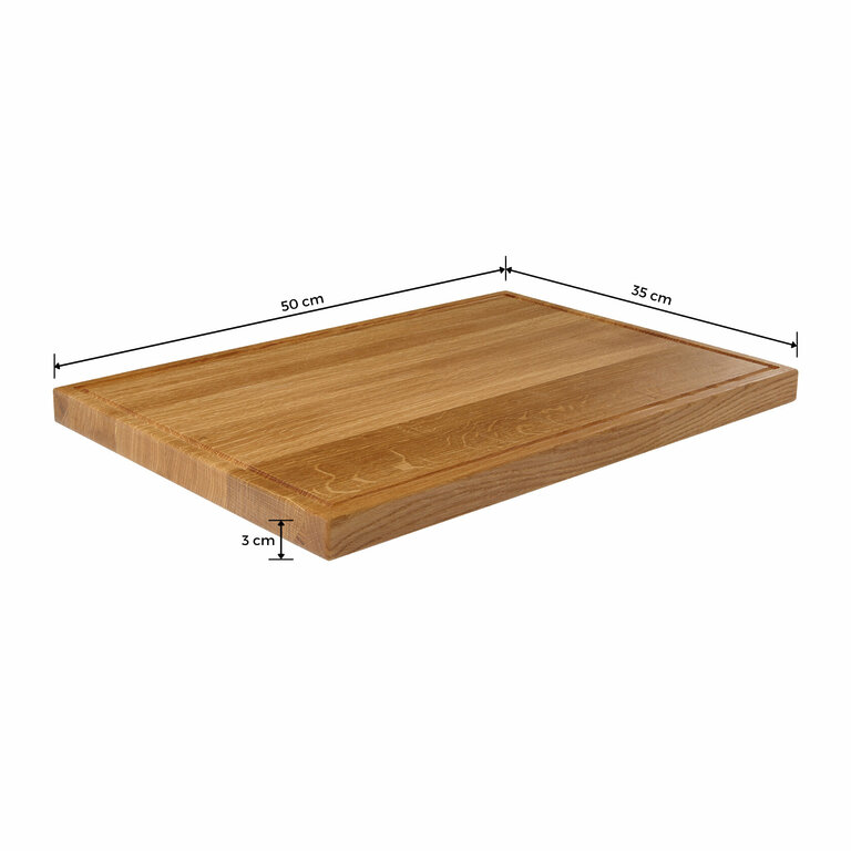 Schneidebrett Holz Eiche Holzbrett Groß Massiv Saftrille 50x35x3 Bemaßt