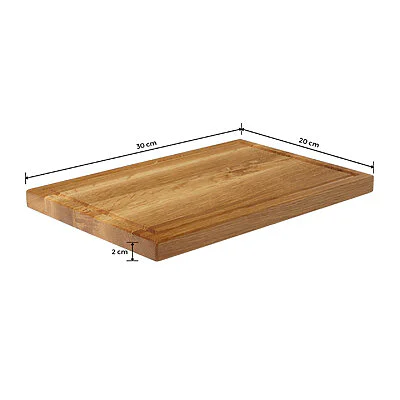 Schneidebrett Holz Eiche Holzbrett Klein Massiv Saftrille 30x20x2 Bemaßt