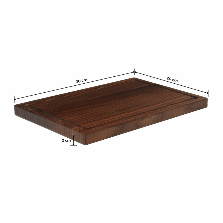 Schneidebrett Holz Nussbaum Holzbrett Klein Massiv Saftrille 30x20x2 Bemaßt