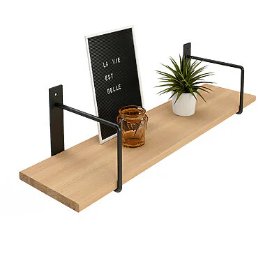 Wandregal Holz Metall Buche Schweberegal Regalhalterung Linar Schwarz Rundstahl Deko