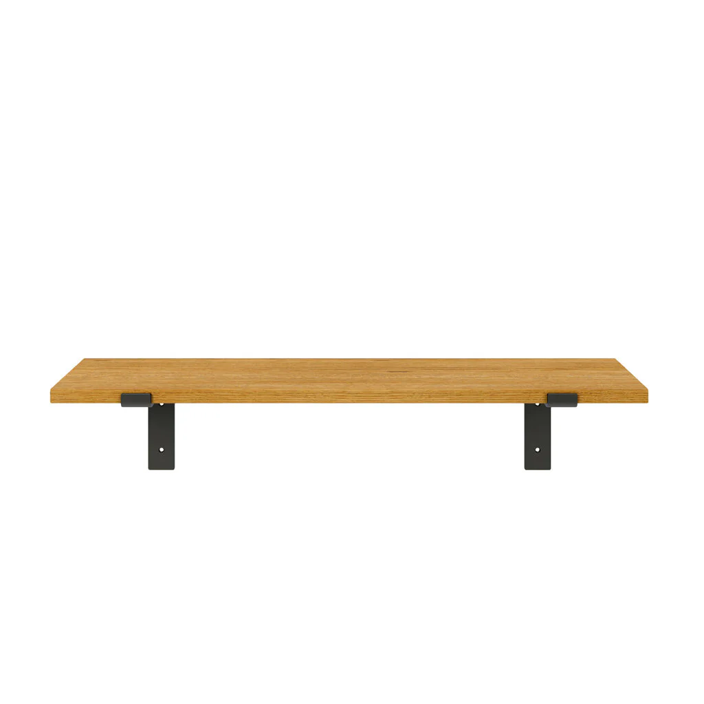 Wandregal Holz Metall Eiche Schweberegal Regalhalterung Runa Schwarz Flachstahl Offen Front