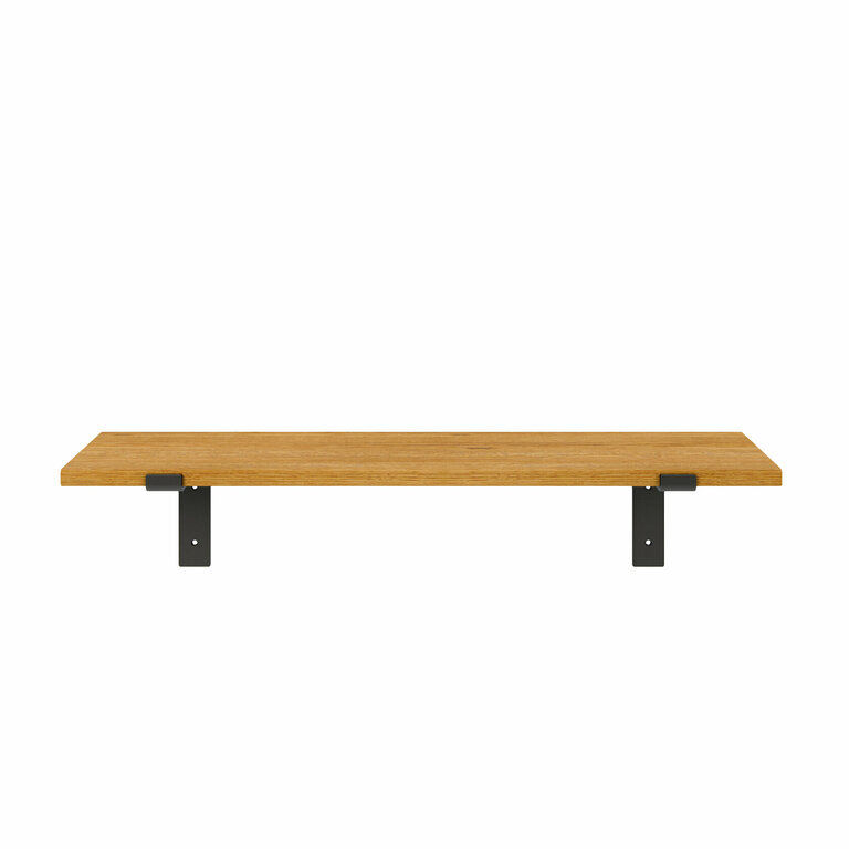 Wandregal Holz Metall Eiche Schweberegal Regalhalterung Runa Schwarz Flachstahl Offen Front