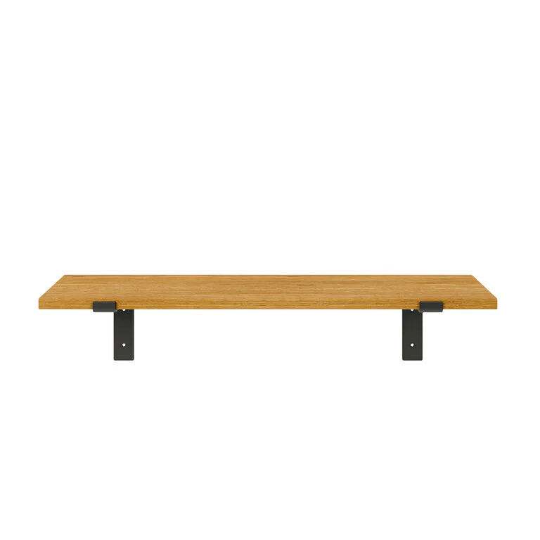 Wandregal Holz Metall Eiche Schweberegal Regalhalterung Runa Schwarz Flachstahl Offen Front