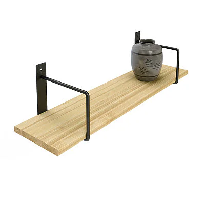 Wandregal Holz Metall Esche Schweberegal Regalhalterung Linar Schwarz Rundstahl Deko