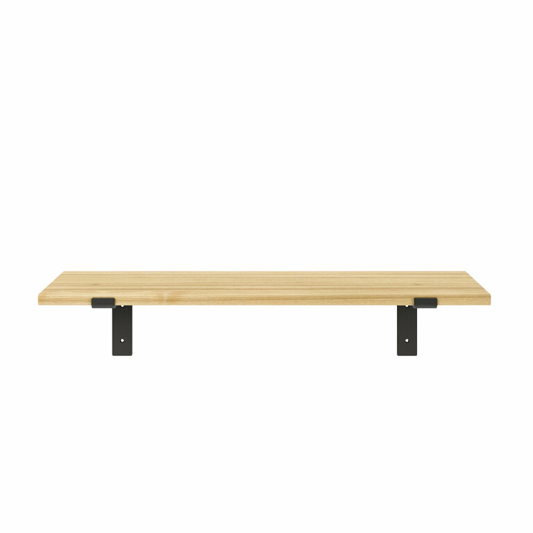 Wandregal Holz Metall Esche Schweberegal Regalhalterung Runa Schwarz Flachstahl Offen Front
