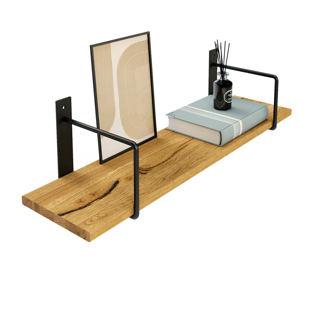 Wandregal Holz Metall Wildeiche Schweberegal Regalhalterung Linar Schwarz Rundstahl Deko