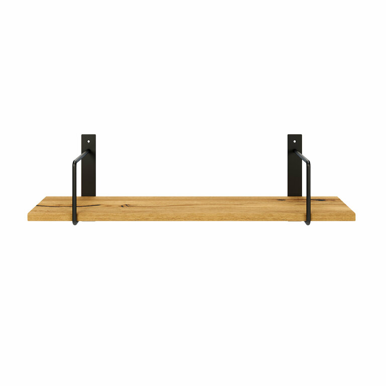 Wandregal Holz Metall Wildeiche Schweberegal Regalhalterung Linar Schwarz Rundstahl Front