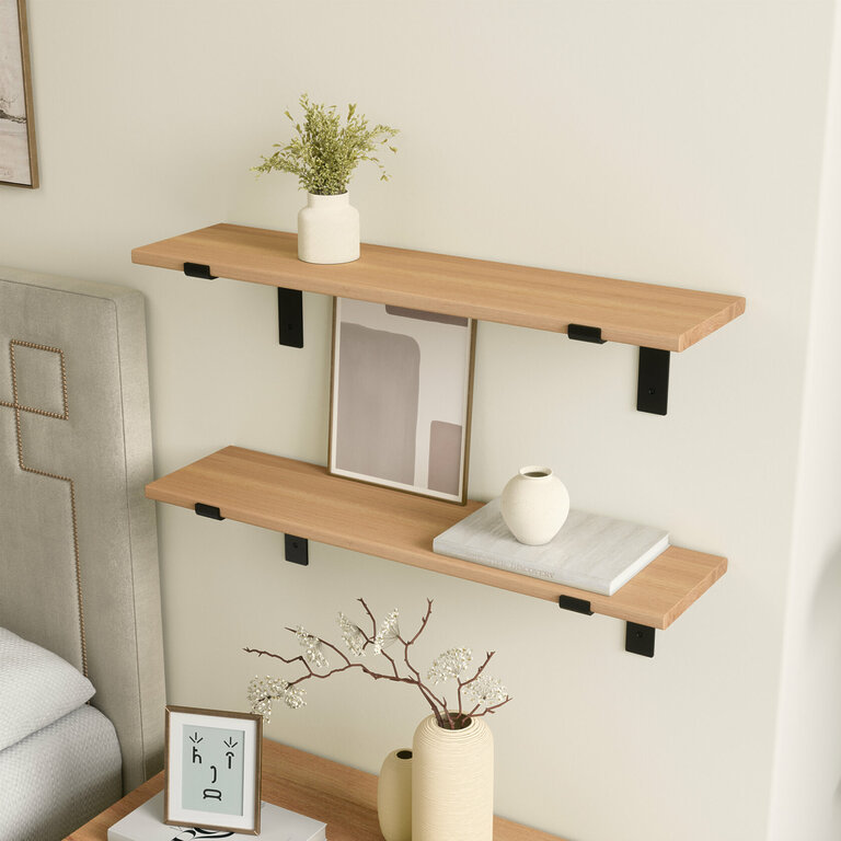 Wandregal Schlafzimmer Holz Metall Buche Schweberegal Runa Schwarz Flachstahl Offen V2