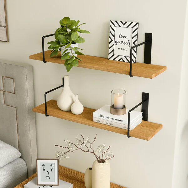 Wandregal Schlafzimmer Holz Metall Eiche Schweberegal Linar Schwarz Rundstahl V2