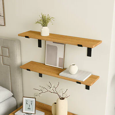 Wandregal Schlafzimmer Holz Metall Eiche Schweberegal Runa Schwarz Flachstahl Offen V2