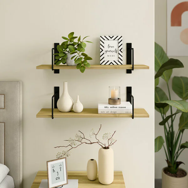 Wandregal Schlafzimmer Holz Metall Esche Schweberegal Linar Schwarz Rundstahl V1