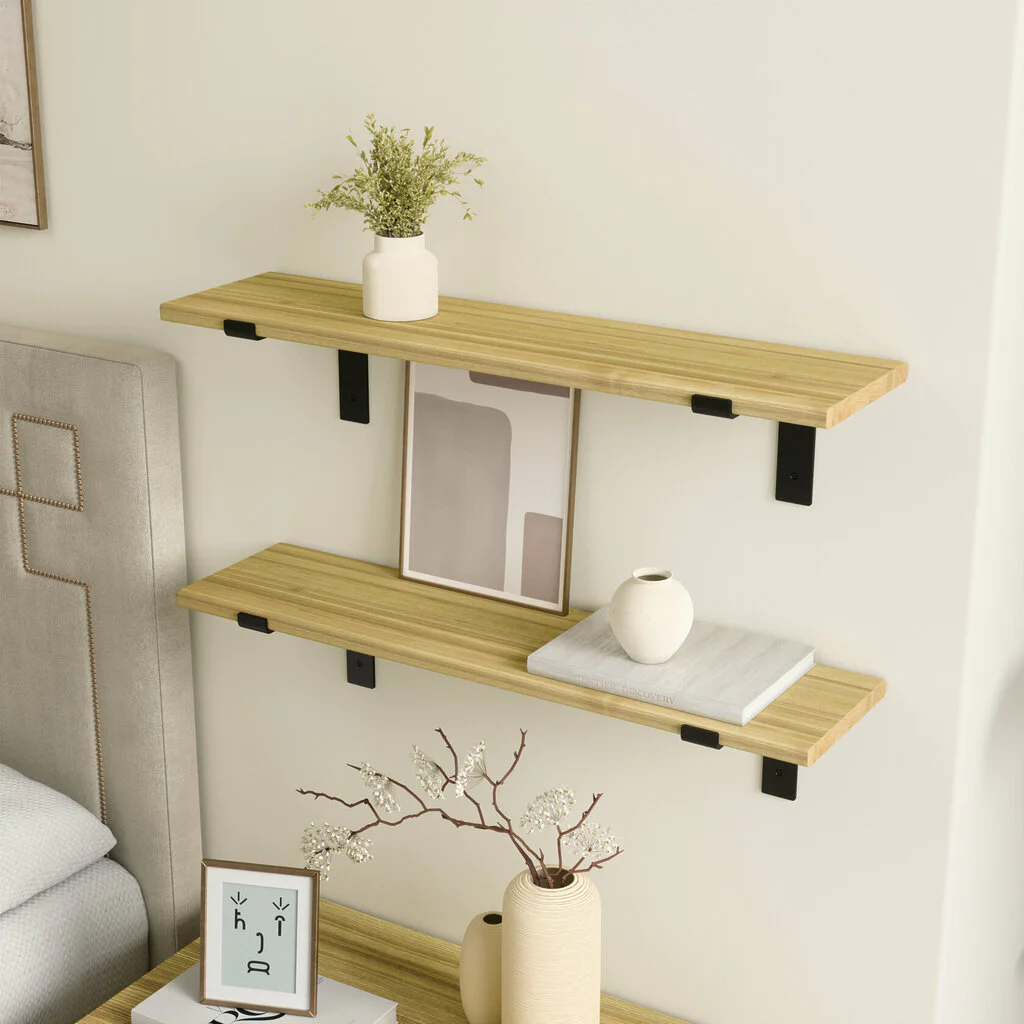 Wandregal Schlafzimmer Holz Metall Esche Schweberegal Runa Schwarz Flachstahl Offen V2