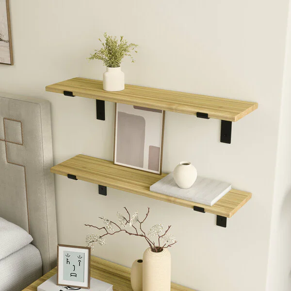 Wandregal Schlafzimmer Holz Metall Esche Schweberegal Runa Schwarz Flachstahl Offen V2