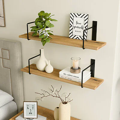 Wandregal Schlafzimmer Holz Metall Wildeiche Schweberegal Linar Schwarz Rundstahl V2