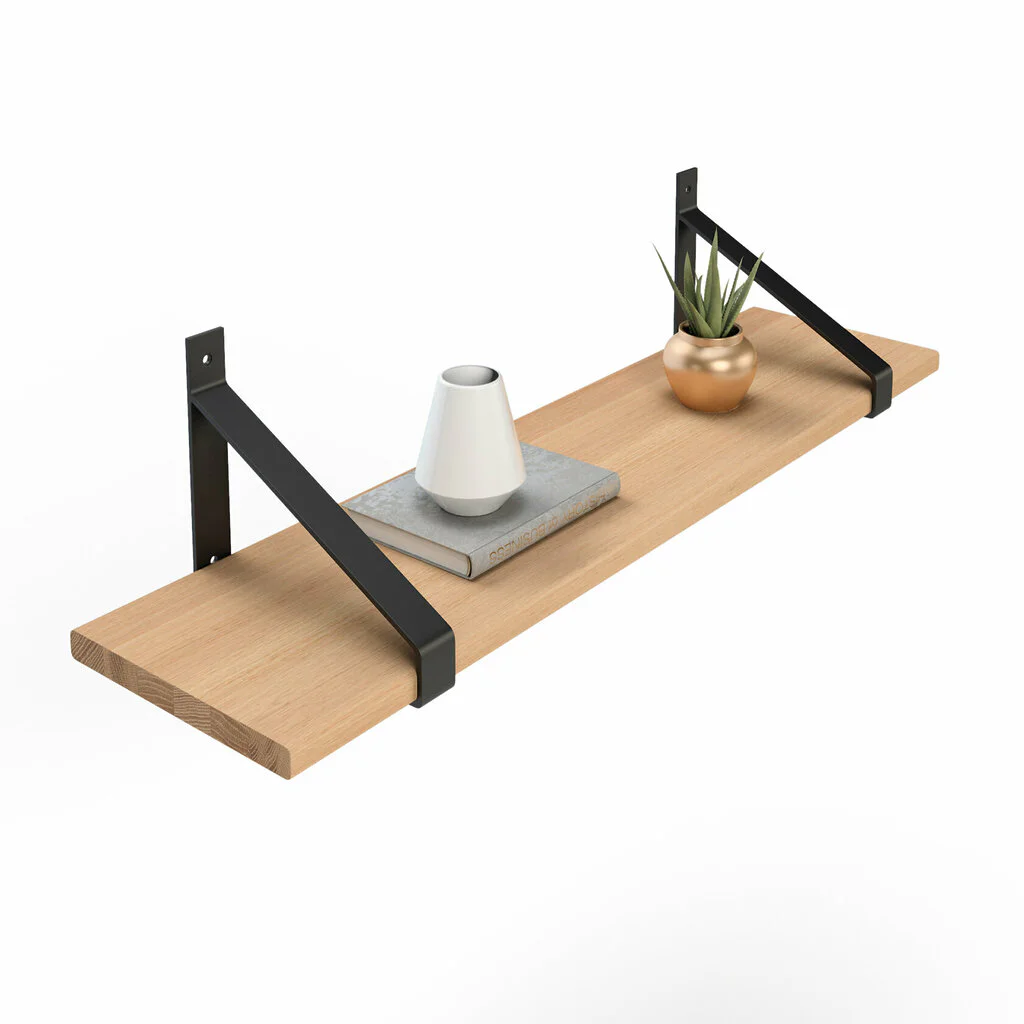 Wandregal Holz Metall Buche Schweberegal Regalhalterung Lark Schwarz Flachstahl Offen Deko