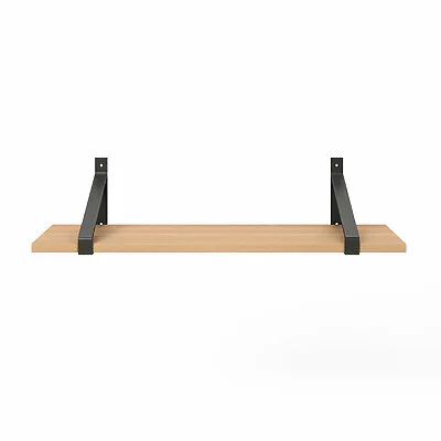 Wandregal Holz Metall Buche Schweberegal Regalhalterung Lark Schwarz Flachstahl Offen Front