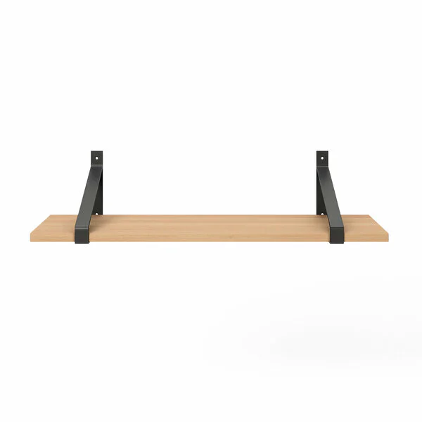 Wandregal Holz Metall Buche Schweberegal Regalhalterung Lark Schwarz Flachstahl Offen Front
