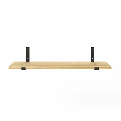 Wandregal Holz Metall Esche Schweberegal Regalhalterung Aris Schwarz Flachstahl Offen Front