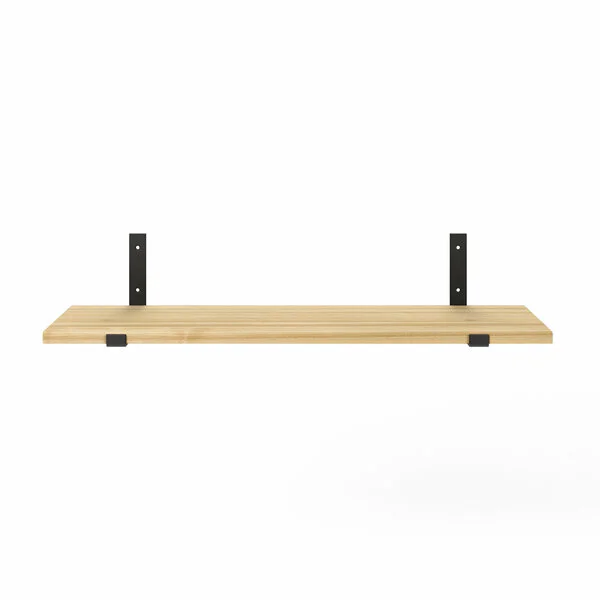 Wandregal Holz Metall Esche Schweberegal Regalhalterung Aris Schwarz Flachstahl Offen Front