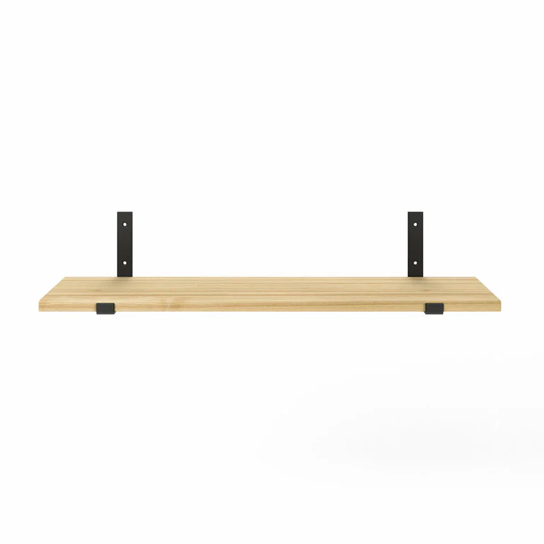 Wandregal Holz Metall Esche Schweberegal Regalhalterung Aris Schwarz Flachstahl Offen Front